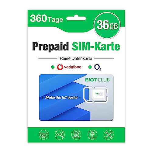 EIOTCLUB Prepaid SIM Karte ohne Vertrag Kompatibel mit Vodafone O2 Netz 36GB for 360 Tage Nur Daten kein Anruf- oder SMS-Dienst