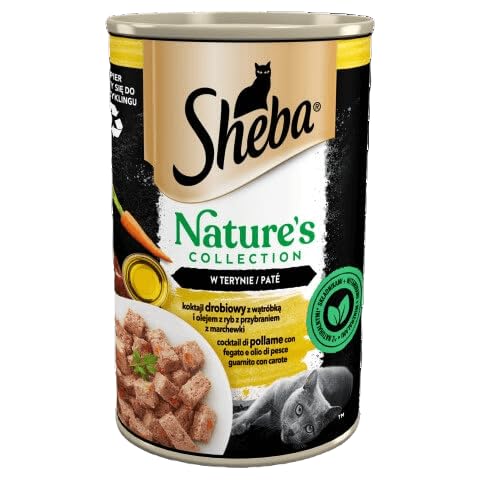 Sheba Nature s Collection komplettes Nassfutter in Terrine für ausgewachsene Katzen Geflügelcocktail mit Leber und Fischöl mit Karottengarnitur Dose12 x 400 g