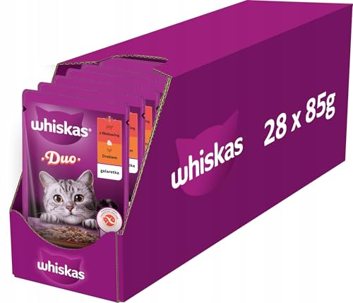 Whiskas Adult 1 Nassfutter für Katzen Duo Classic Combos in Gelee mit Rind und Geflügel 28 Beutel 85g