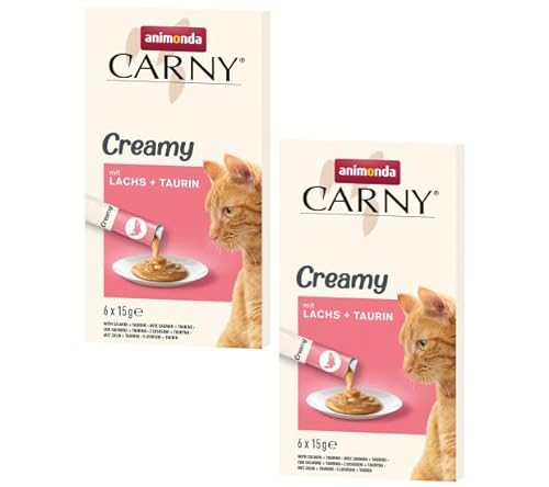 Animonda Carny Creamy - Doppelpack 2X 6x15g 180g Cat Cream mit Lachs Taurin der cremige Katzen Snack für Feinschmecker