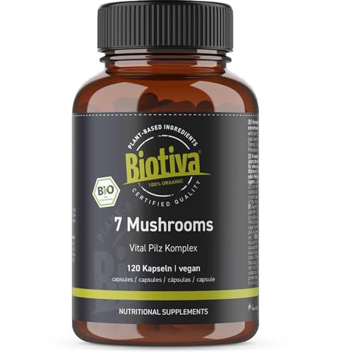 7 Mushroom Bio 120   Shiitake Chaga Maitake Löwenmähne weißer   500mg je Kapsel   Deutschland   2 Monatsvorrat   Biotiva