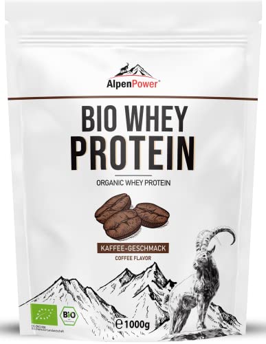 AlpenPower BIO WHEY Protein Kaffee 1 kg - 100% natürliche Zutaten ohne Zusatzstoffe - Hochwertiges CFM Eiweiß-Pulver aus bester Bio-Alpenmilch