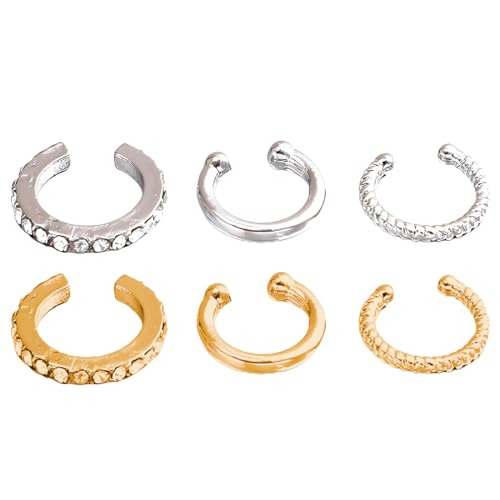 Creolen Ohrringe Set 2 Sätze 6 Stück Ohrmanschette Helix Knorpel Clip Ear Cuff Set Damen Zirkonia Twist Herz Piercing Ohrringe für Damen Mädchen mehrfarbig Gold Silber