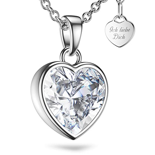 Herzkette Halskette 925 Frauen Kette AnhÃ¤nger HerzanhÃ¤nger Echte Silberkette Zirkonia Herz Geschenk Freundin Gravur Ich Liebe Dich Schmuck Weihnachten