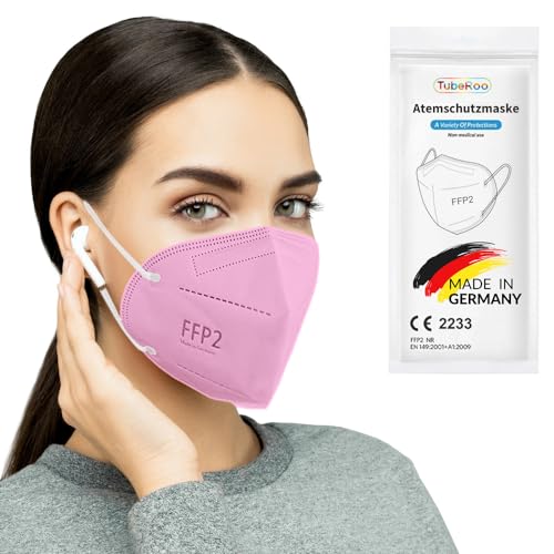 TubeRoo FFP2 Maske pink rosa 10 Stück Masken aus Deutschland Made in Germany weiche runde Ohrschlaufen Bänder Atemschutzmaske Mundschutz