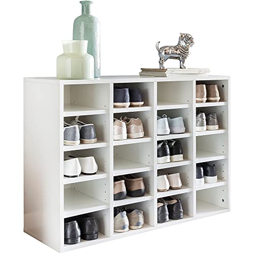 WOHNLING Schuhregal Holz Weiß 91 x 67 x 33 cm Ablage Hoch Design Schuhständer Groß 20 Paar Schuhe Schuh Aufbewahrung Platzsparend Schuhablage Dielenmöbel Modern XXL