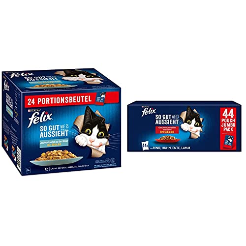 FELIX So gut wie es aussieht Katzenfutter nass in Gelee Fisch Sorten-Mix 4er Pack 4 x 24 Beutel 85g So gut wie es aussieht Katzenfutter nass in Gelee Sorten-Mix 44er Pack 44 x 85g