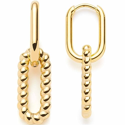  Moni Ohrringe Set IP Gold kleine Kreolen mit Klappverschluss und abnehmbarem Clip Schmuck Geschenk 023251