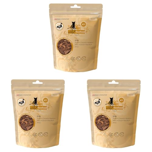 catz finefood Meatz Katzen Leckerlies Ente N 7 - knusprig gegrillte Streifen aus Entenfleisch - mit Aloe Vera für die Darmflora - Katzensnack ohne Zucker getreidefrei 45g Packung mit 3