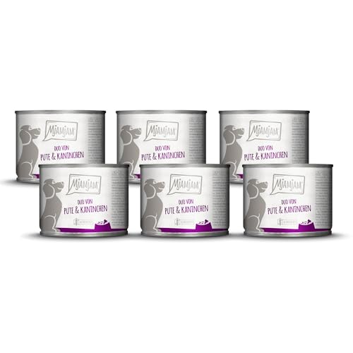 MjAMjAM - Premium Nassfutter für Hunde - DUO von guter Pute Kaninchen 6er Pack 6 x 200g getreidefrei mit extra viel Fleisch