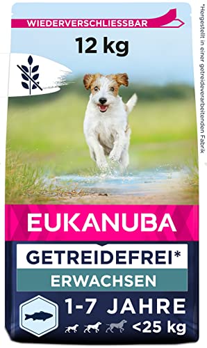 Eukanuba Hundefutter getreidefrei mit Fisch für kleine und mittelgroße Rassen - Trockenfutter für ausgewachsene Hunde 12 kg