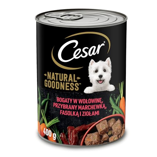 Cesar Natural Goodness Nassfutter für ausgewachsene Hunde reich an Rindfleisch garniert mit Karotten grünen Bohnen und Kräutern Dose 24 x 400g