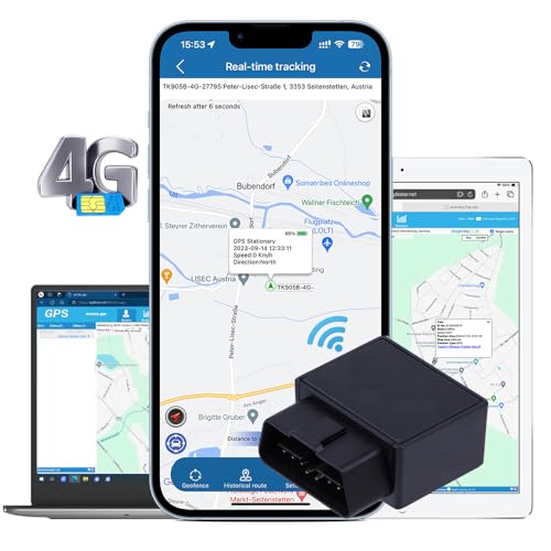 TKMARS GPS Tracker 4G OBD2 Stecker für Auto Fahrzeuge LKW Diebstahlschutz Online weltweit mehrere Alarmmodi Echtzeit-Tracking mit kostenloser App ohne ABO