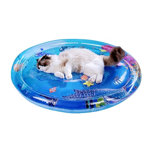 Katzen-Wassermatte Haustier-Wassersensorische Matte Inflator Wasser Kühlmatte Wasserbett für Katzen Cool Comfort Pet Mat Wasser sensorische Spielmatte mit Fisch für Haustier