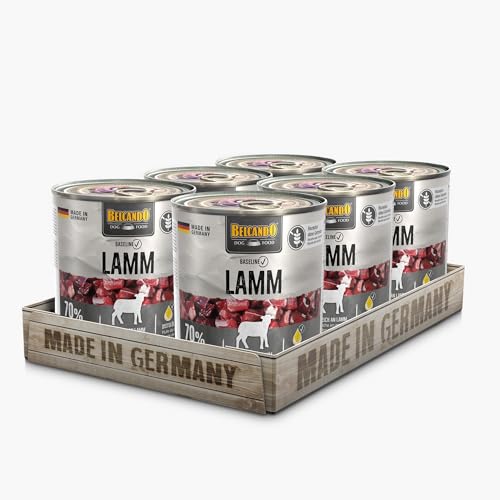 BELCANDO Baseline Nassfutter für Hunde Lamm 6X 400g Dose 70% Fleisch für ausgewachsene Hunde Hundefutter nass ohne Getreide Made in Germany