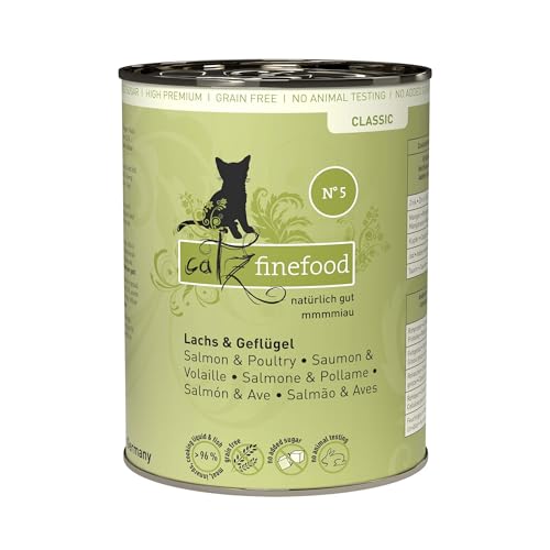 catz finefood N 5 Lachs Geflügel Feinkost Katzenfutter nass verfeinert mit Spinat Tomate 6 x 400g Dosen