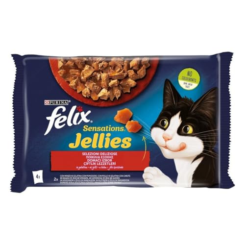 FELIX Sensations Jellies Köstliche Auswahl in Gelee Rind Tomate Huhn Karotten 4 x 85 g