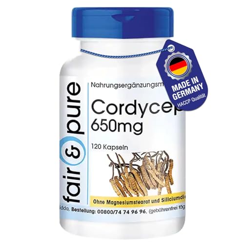 Fair Pure - Cordyceps 650mg - 120 Kapseln - Cordyceps Sinensis - ohne Magnesiumstearat - vegan