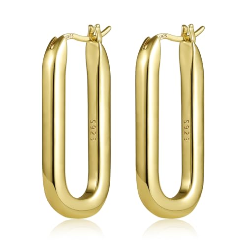 ALEXCRAFT 14K Eckig Ohrringe Creolen Gold für Damen Dick Vergoldete Ohrringe Geschenk für Frauen Freundin Mama Mädchen