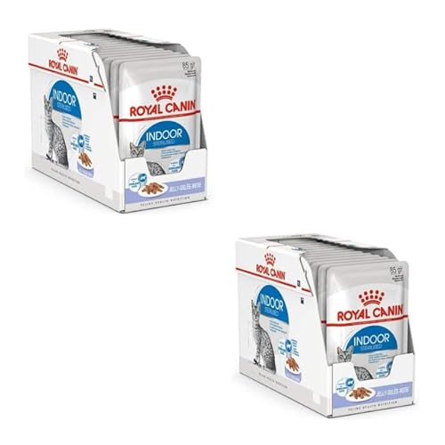 Royal Canin Indoor Sterilised in Gelee Doppelpack 2 x 12 x 85 g Alleinfuttermittel für ausgewachsene Katzen die im Haus Leben Für sterilisierte Katzen Häppchen in Gelee