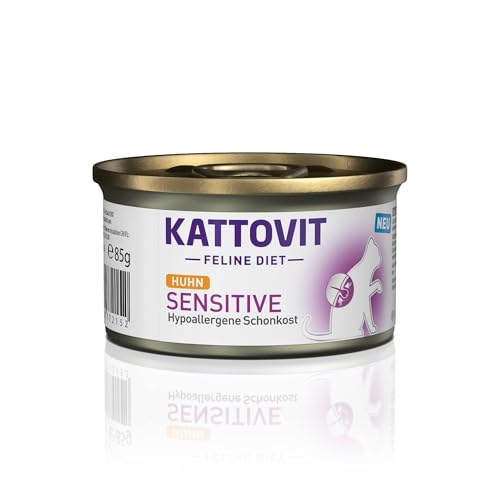 KATTOVIT - Sensitive Nassfutter für Katzen Diät-Katzenfutter als Alleinfuttermittel. Gluten- getreidefreies Katzen-Nassfutter in der Dose. Hypoallergen für ausgewachsene Katzen 12 x 85 g Huhn