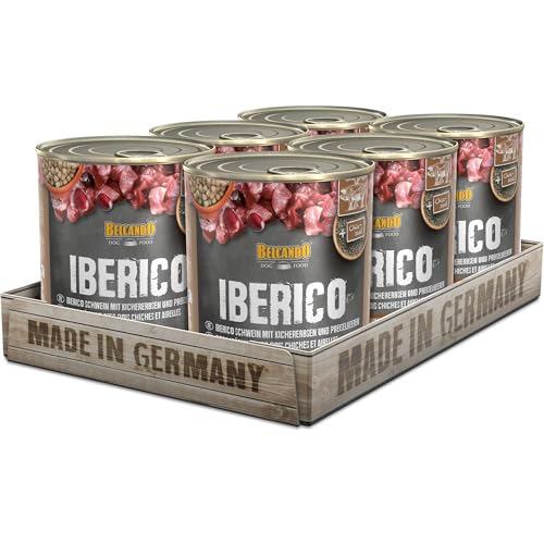 Belcando Super Premium Dose 6x800g Iberico mit Kichererbsen Preiselbeeren Nassfutter für Hunde Feuchtfutter Dose Alleinfutter für Hunde Aller Rassen