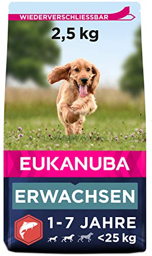 Eukanuba Hundefutter mit Lachs Gerste für kleine und mittelgroße Rassen - Trockenfutter für ausgewachsene Hunde 2 5 kg