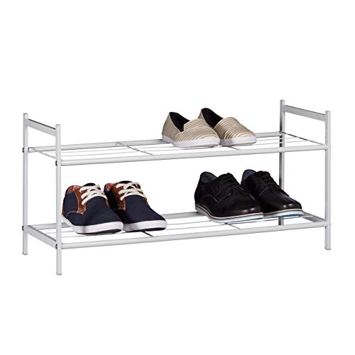 Relaxdays SANDRA 2 Ebenen 6 Paar Schuhe offen Schuhablage HBT ca. 33 5x 69 5x 26 cm weiß Metallregal 2 Ablagen