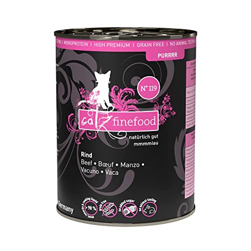 catz finefood Purrrr Rind Monoprotein Katzenfutter nass N 119 für ernährungssensible Katzen 70% Fleischanteil 6 x 400g Dose