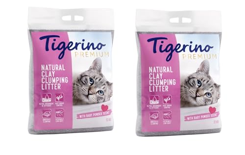 Tigerino Premium Katzenstreu Babypuderduft Doppelpack 2x12kg