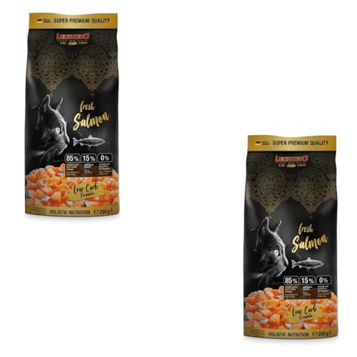 Leonardo Fresh Salmon Doppelpack 2 x 250 g Getreidefreies Trockenfutter für Katzen Mit frischem Lachs und Geflügel Enthält Gemüse Beeren Kräuter und Oliven-Extrakt