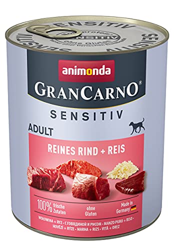 animonda GranCarno Gran Carno Adult Sensitiv Hundefutter Nassfutter für ausgewachsene Hunde Reines Rind Reis 6 x 800 g