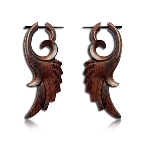 viva-adorno 1 Paar Holz Ohrringe geschnitzt Holz Creolen Pin Ohr Piercing Ethno Tribal FlÃ¼gel CC470B