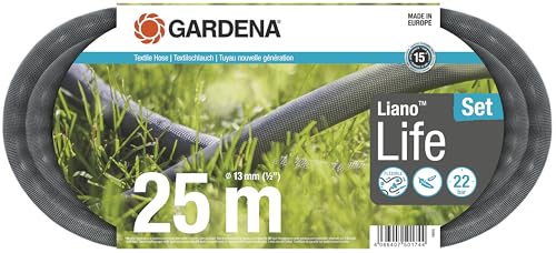 Gardena Liano Life Textilschlauch 1 2 Zoll 25m Set Hochflexibler Gartenschlauch aus Textilgewebe mit PVC-Innenschlauch kein Abknicken leichtgewichtig wetterbeständig 18455-20 Multicolor