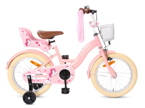 SJOEF Dolly Kinderfahrrad 14 Zoll Kinder Fahrrad für Mädchen Jugend Ab 2-6 Jahren 12-16 Zoll inklusive Stützräder Rosa