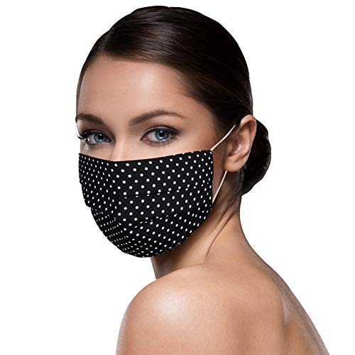 Unisex schwarze Stoffmasken Stoff 100% Baumwolle schwarze Nasen Schutzmaske mit Motiv Nasenschutz waschbar klein gepunktet