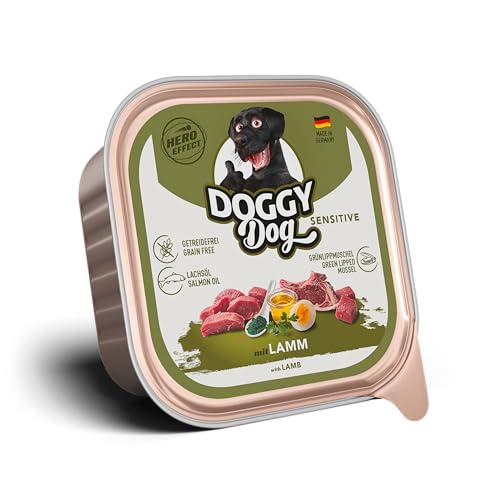 DOGGY Dog Pat Lamm Sensitive 10x 150g Nassfutter für getreidefreies Hundefutter Lachsöl und Grünlippmuschel besonders gut verträgliches Alleinfuttermittel Made Germany