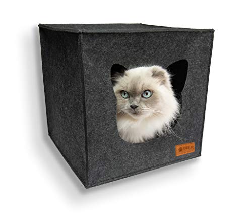 Katzenhöhle aus Filz mit Anti-Rutsch Boden Katzenbox passend für Ikea Regal Kallax und Expedit mit herausnehmbaren Kissen Katzenhaus Filzhöhle für Katzen und kleine Hunde Katzenkorb Anthrazit