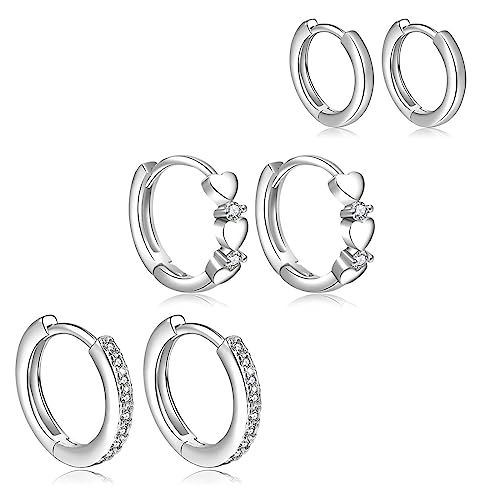 PLABBDPL 3 Paar Creolen Silber 925 Klein Ohrringe Silber 925 Creolen Hypoallergen Ohrringe Silber Set für Damen Mädchen Schmuck Geschenk