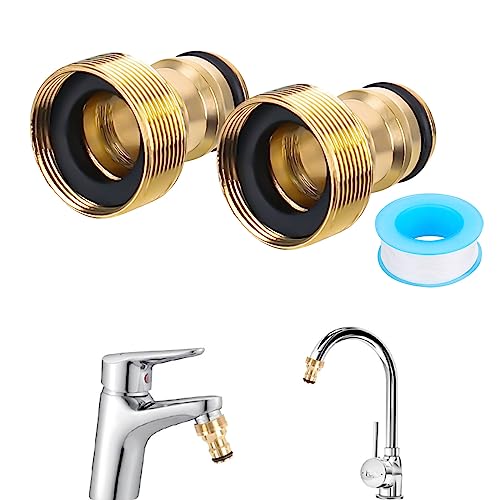 XTDMJ 2 Stück Universal Wasserhahnanschluss für Mischbatterie Schlauchadapter Wasserhahn Adapter Schlauchkupplung Schnellkupplung Gartenschlauch Anschluss Außengewinde Golden