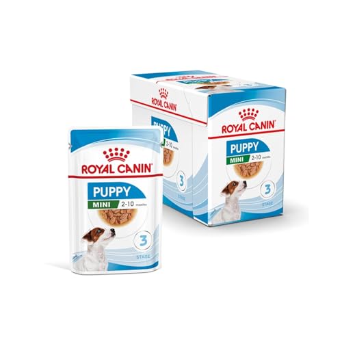 Royal Canin Mini Puppy 12 x 85 g Nassfutter für kleine Hundewelpen Bis zum 10. Lebensmonat Feine Stückchen in Soße Weiche Textur für die Milchzähne