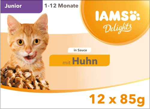 IAMS Delights Kitten Nassfutter   Multipack Katzenfutter mit Huhn in Sauce hochwertiges Futter Junior Kätzchen von 1 Monate 12x 85g