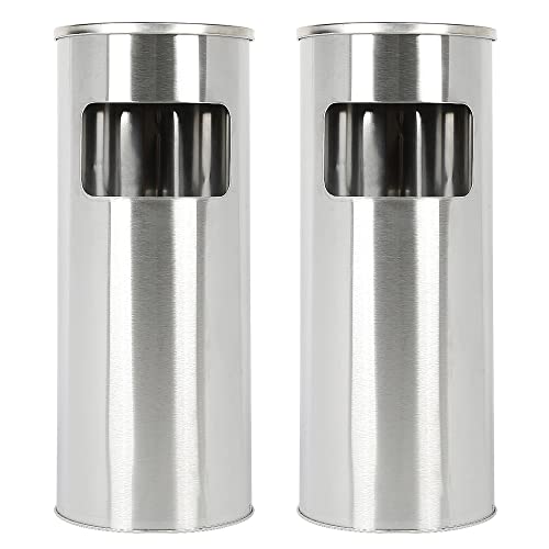 Supfine 2in1 Edelstahl Standaschenbecher mit Mülleimer 30 Liter Entnehmbarer Inneneimer Stand Aschenbecher für Draussen Außen Windaschenbecher für Eingangsbereich Hotel Silber 30L 2PCS