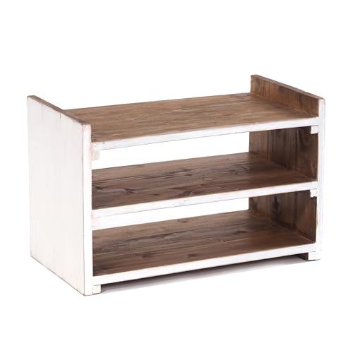 DESIGN DELIGHTS Rustikales MASSIVHOLZ Regal Capri 55x35x30cm BxHxT Schuhschrank aus Mahagoni Holz mit 3 Ablagen Flurregal für Schuhe Schuhregal Farbe 06 weiß-Landhaus