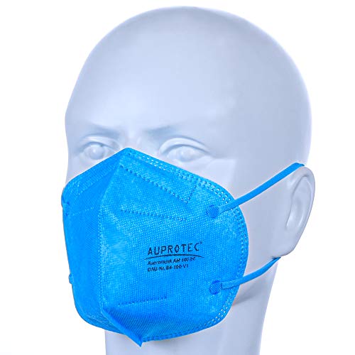 AUPROTEC 10 Stück AM-100-B4 Mehrweg Mundschutz Maske mit innen liegendem Vlies 5 lagig sehr gut für Mund- und Nasenschutz blau