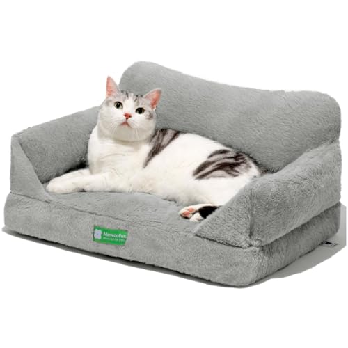 MEWOOFUN Sofa Katzenbett für Wohnungskatzen Niedlich Kätzchen Bett Haustiersofa mit abnehmbarem waschbarem Bezug und Rutschfester Unterseite für kleine Hunde Grau S