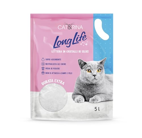 Cat Rina Long Life Silica Silikat Katzenstreu. Super saugfähig bakteriostatisch und antiallergen. Staubfreie Katzenstreu Klassisch 5 l