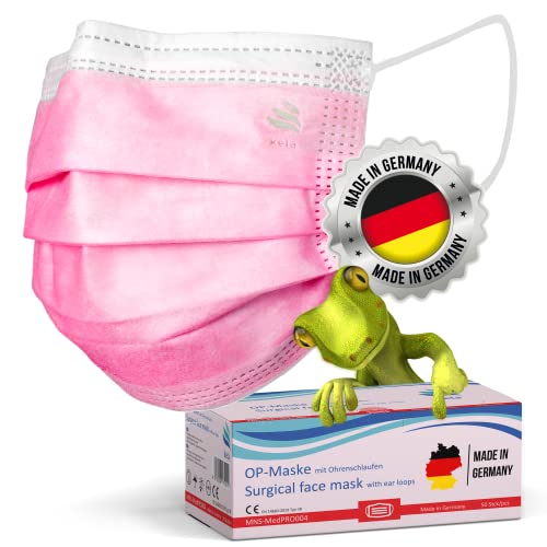 kela OP   50x Medizinische Pink Rosa 100% Made in Germany OEKO TEX Standard Premium Atemschutz OP MNS Typ IIR Einwegmaske