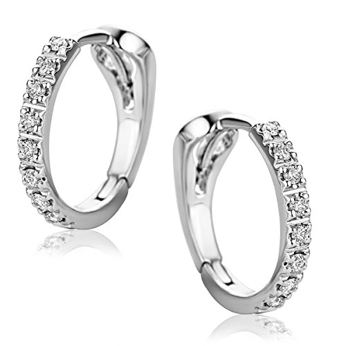 Orovi Schmuck Damen 0 10 Ct Diamant runde Creolen besetzt mit 16 natürlichen Diamanten im Brillantschliff Zeitlose klassische Ohrringe aus Weißgold 18 Karat 750 Gold Kreolen-Durchmesser 12mm