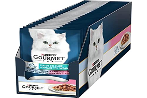 Purina Gourmet Perle Meeresfrüchte Filellini in Sauce Nassfutter für Katzen mit Meeresfischen und Garnelen 26 Beutel 85 g 1 Stück Packung mit 26 Stück